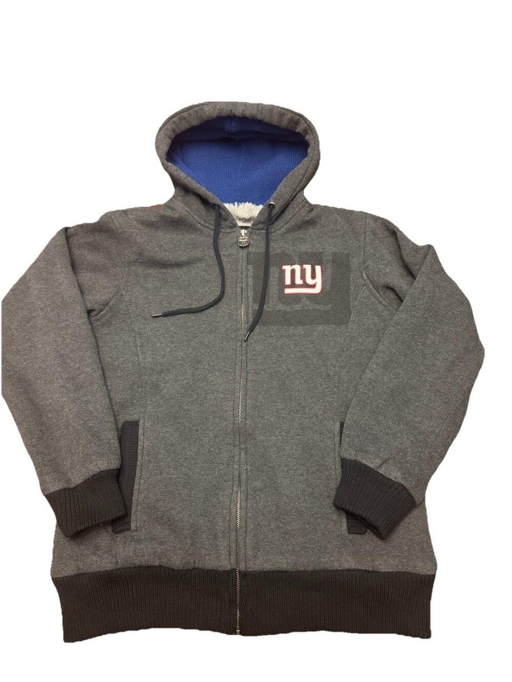 NFL Pro Line NY Giants Sherpa Hoodie Jacket Mens Small Gray Full Zip